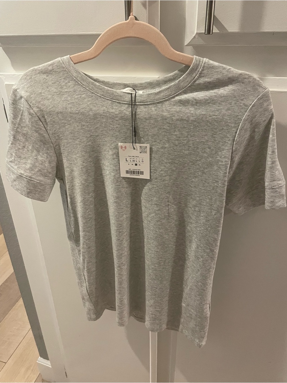 Zara Heather Grey Basic Crewneck Tee, size L